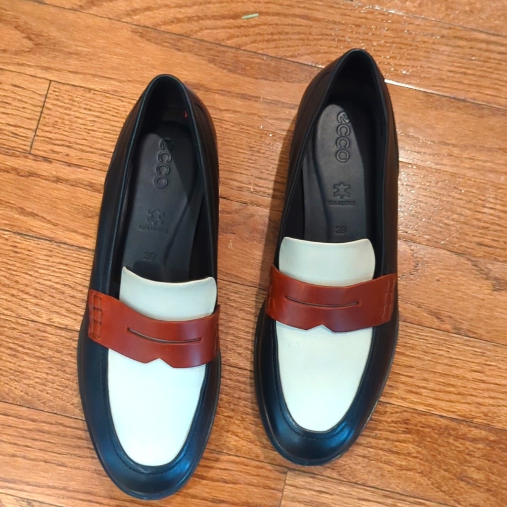 ECCO Womens Dress Classic 15 Loafer Black Limestone Cognac Size 8-8.5 EU 39 NWOT